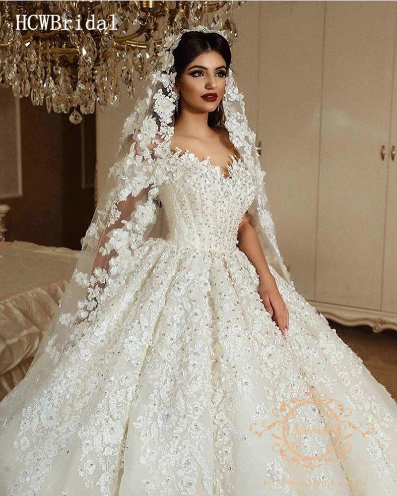 Luxury Dubai Flowers Princess Wedding Dresses Sweetheart Off The Shoulder Beaded Appliques Customize Wedding Gowns New Arrival