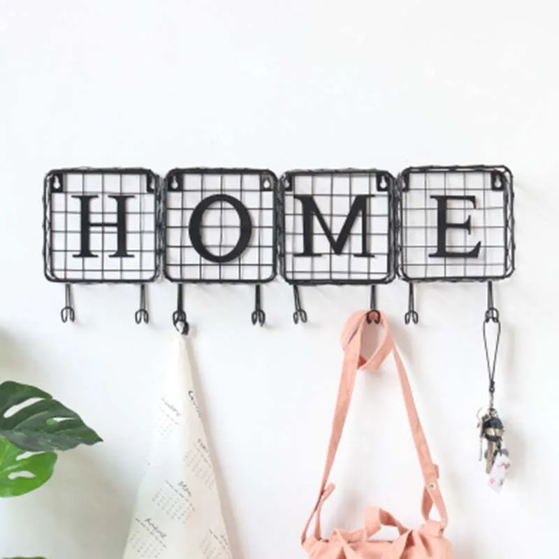 Multifunctional LOVE HOME Letter Iron Grid Hanging Mesh Storage Rack With Hook Wall Home Decor Decorative Shelf Towel Key | Дом и сад