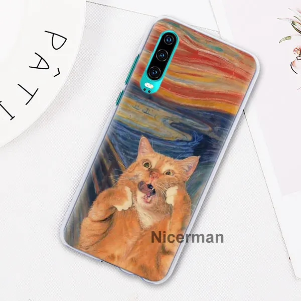 Забавный Pat Cat Art painting красочные милые чехлы для телефонов huawei P30 Pro P10 P20 Lite P30 Lite P Smart Plus Жесткий Чехол для ПК Co - Цвет: 01