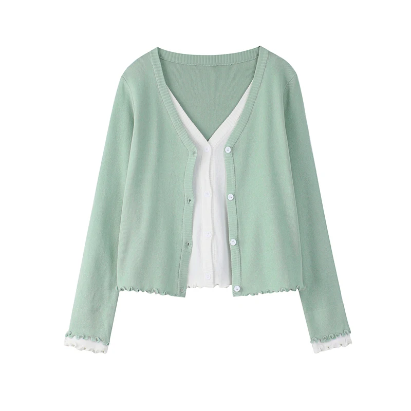 Женский трикотажный кардиган с V-образным вырезом и длинным рукавом |