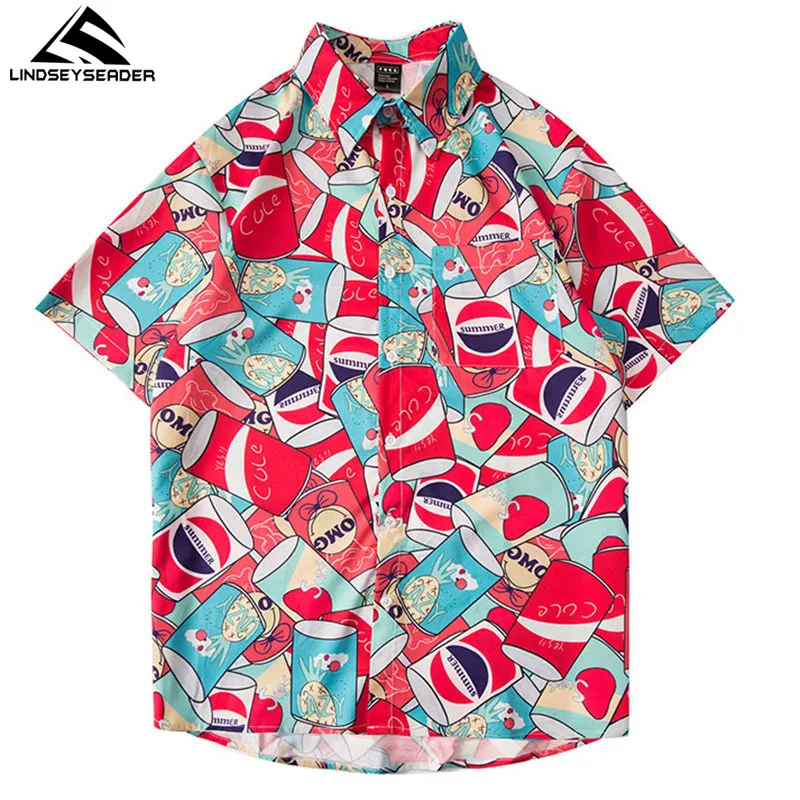 

2020 Hip Hop Shirt Streetwear Men Hawaiian Shirt Harajuku Cans Beach Shirt Summer Tops Short Sleeve HipHop Aloha Shirts Flower