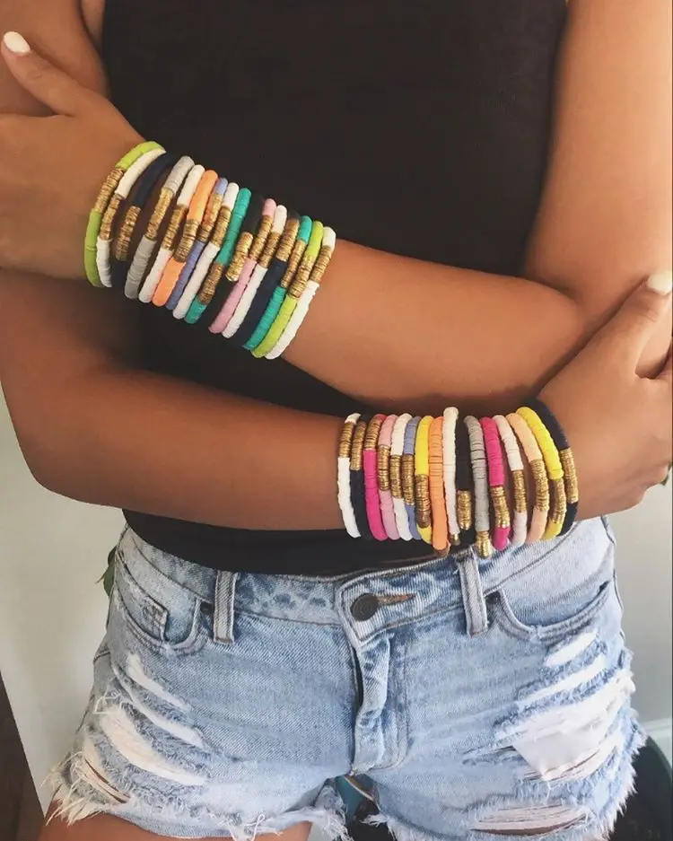 

10Pcs/Lot Colorful Polymer Clay 6mm Beads Elastic Stretch Bracelet Fashion Women Polymer Disc Deishi Bracelet Jewelry Handmade