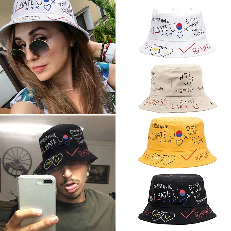 

Summer Cotton Bucket Hat Patchwork Graffiti Men Women Outdoor HipHop Bob Fisherman Hat Foldable Casual Travel Gorros Panama Caps
