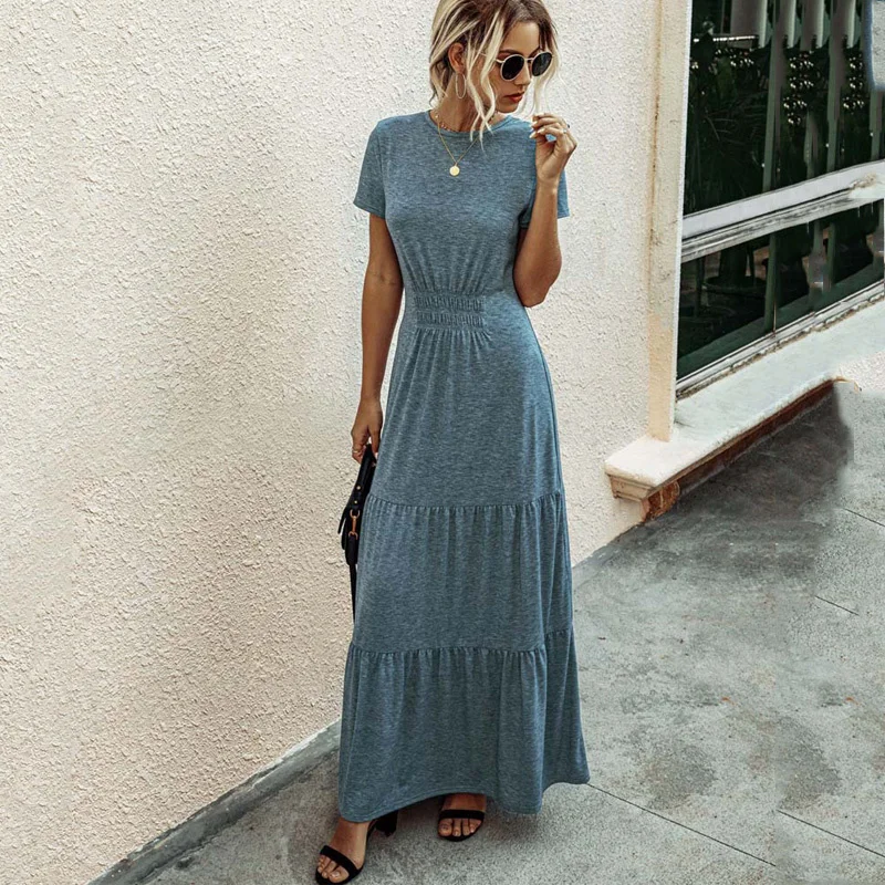 

Women's summer dress with elegant ruffles, Maxi, short sleeves, casual, 2021