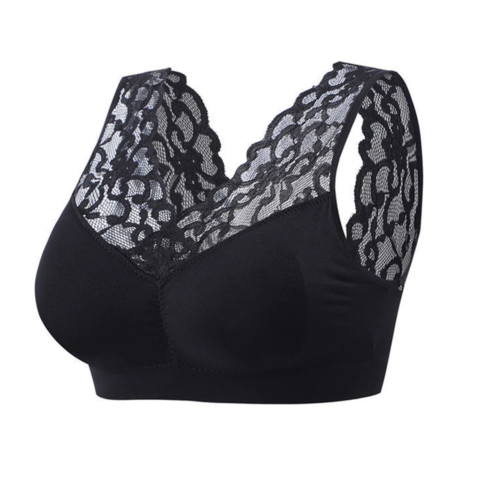 Бесшовный кружевной бюстгальтер без косточек женский спортивный