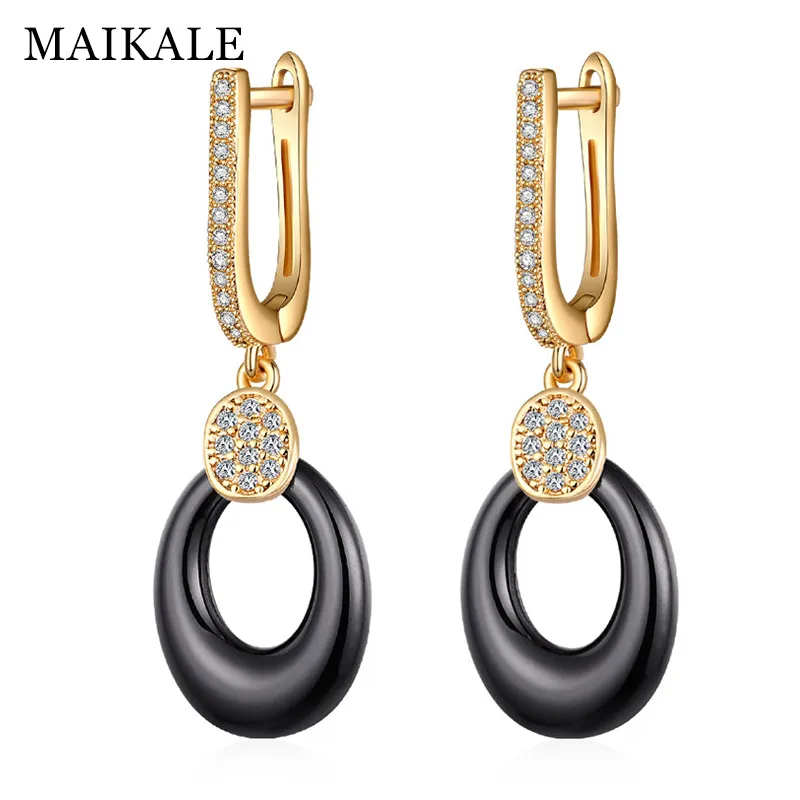 gold black MAIKALE, классические круглые висячие серьги, маленькие кубические циркониевые покрытые золотом и серебром корейские серьги для женщин, подарок другу - Окраска металла: gold black