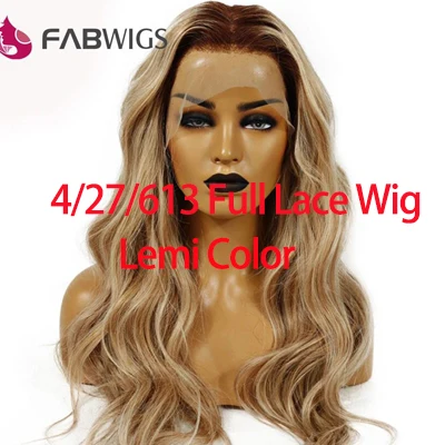 4 27 613 lemi color Fabwigs 150% плотность Выделите Омбре блонд полный шнурок человеческих волос парики прозрачные парики шнурка предварительно выщипанный полный парик шнурка remy волос - Цвет: 4 27 613 lemi color