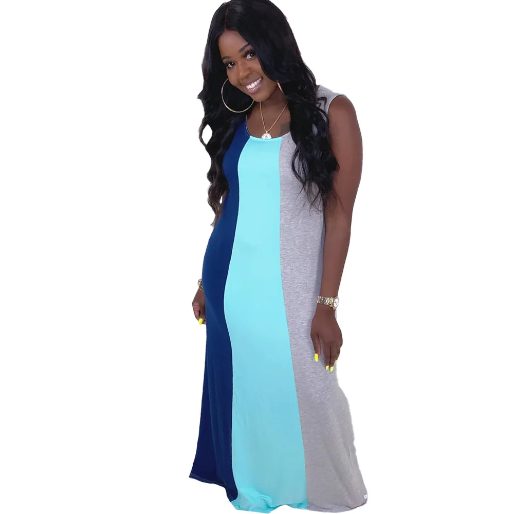 Женское контрастное платье без рукавов Повседневная Свободная длинная юбка в