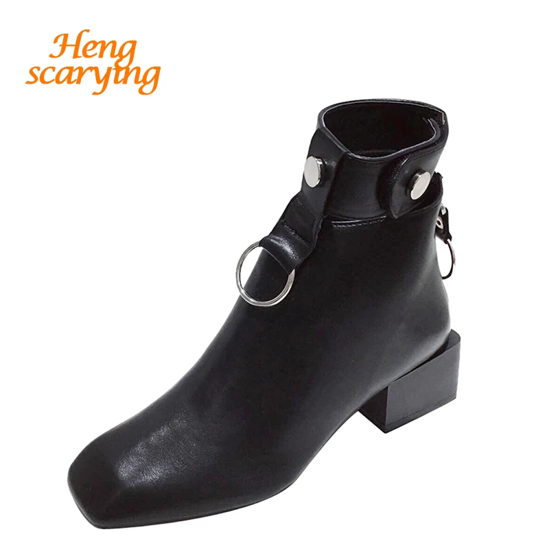 2019 г. Зимние Модные женские ботильоны на низком квадратном высоком каблуке