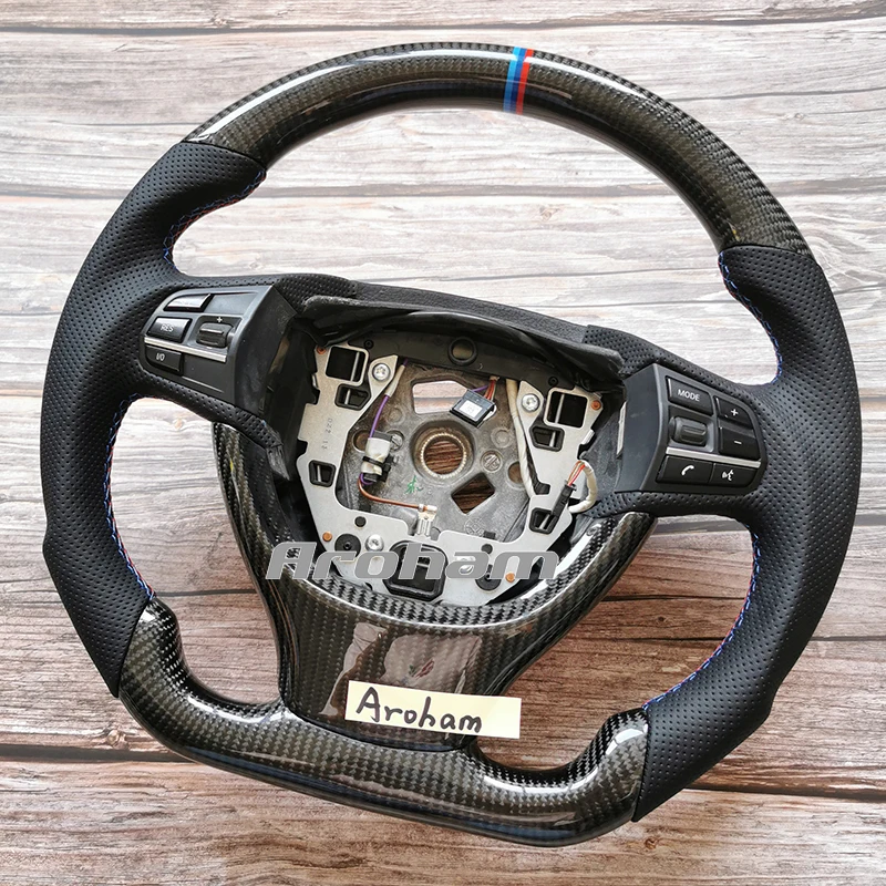 

100% Real Carbon Fiber Alcantara Car Steering Wheel For BMW F10 M5 F11 5 6 7 Series 528i 538i 550i No Shift Paddle