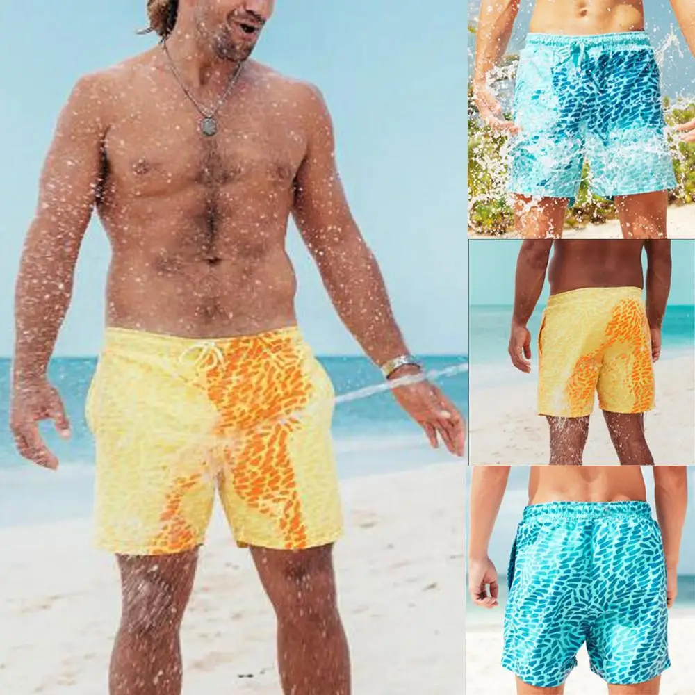 

Magic Color Changing Swim Shorts Men Quick Dry Water Hot Discoloration Surfing Board Shorts Swimwear Trunks Beach Bathing Suit