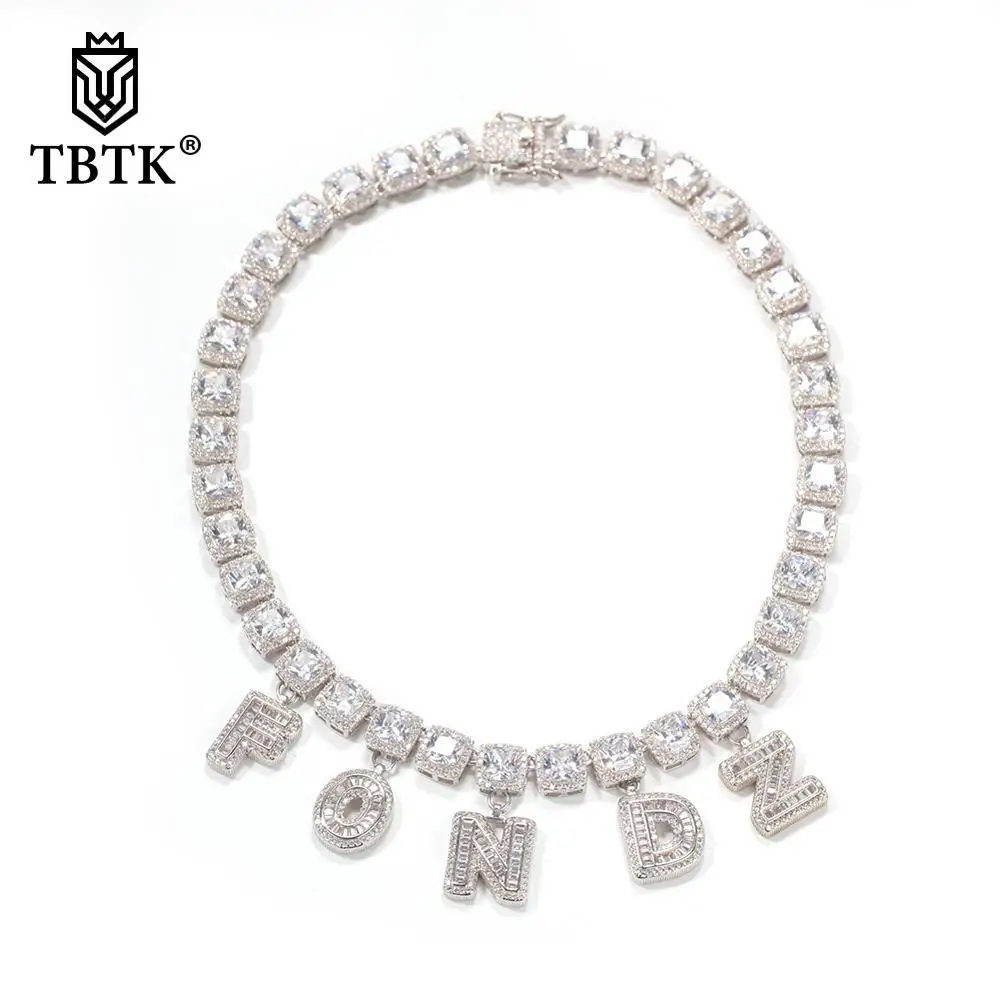 

TBTK Fashion Hiphop Jewelry DIY Baguette Name Necklace & Pendant Tennis Chain Add Baguette Letter Wholesale