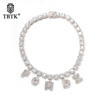 tbtk fashion hiphop jewelry diy baguette name necklace pendant tennis chain add baguette letter wholesale