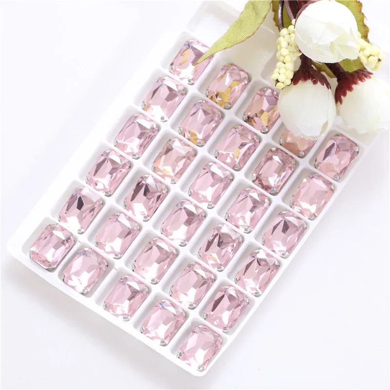 Прямоугольная стеклянная Стразы в форме кристалла для шитья с серебряным