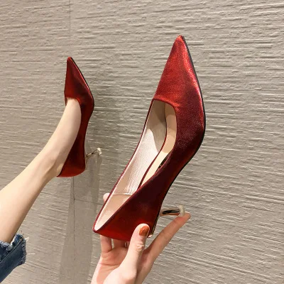 

Satin New Autumn Single Shoes Pointed Toe Fashion High Heels Stiletto Pointed Shallow Mouth Wedding Shoes 6cm Heel