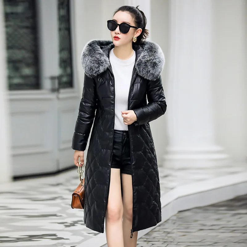 Женская кожаная куртка зимняя из натуральной овечьей кожи 2020 пальто на утином