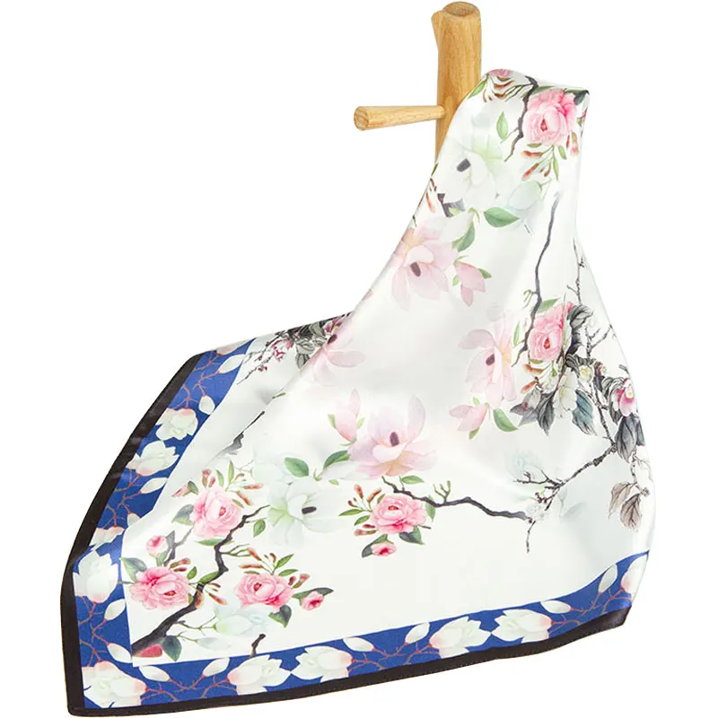 

High-quality Pure Silk Scarf Women Bandana Female Hair Scarf Women's Natural Silk Square Headband Neck Scarf Flowering Crabapple
