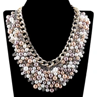hahatoto new fashion statement beaded necklace by handmade gold plated chains and imitation pearls necklaces choker jewelry