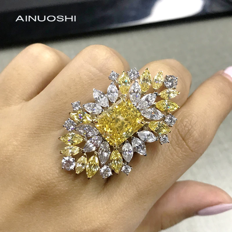 

AINUOSHI 14K/18K White & Gold Two-Tone 7.0ct Radiant Cut Yellow AINUOSHI Stone Luxury Party Rings for Women Unique Jewelry