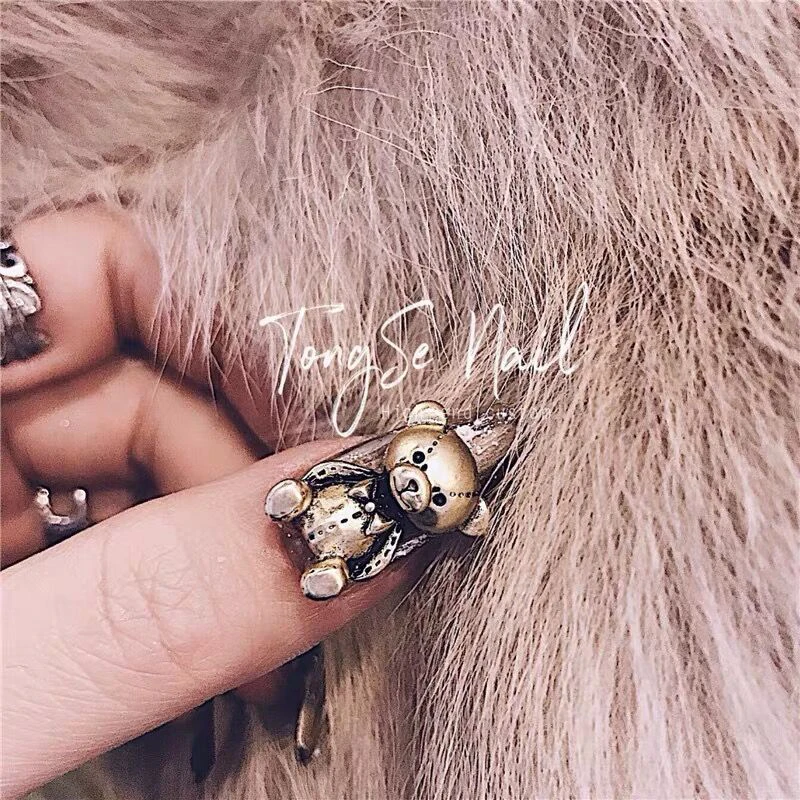 10 Шт./компл. 3d Милые Украшения Для Ногтей Искусственное Сердце Медведь Золото