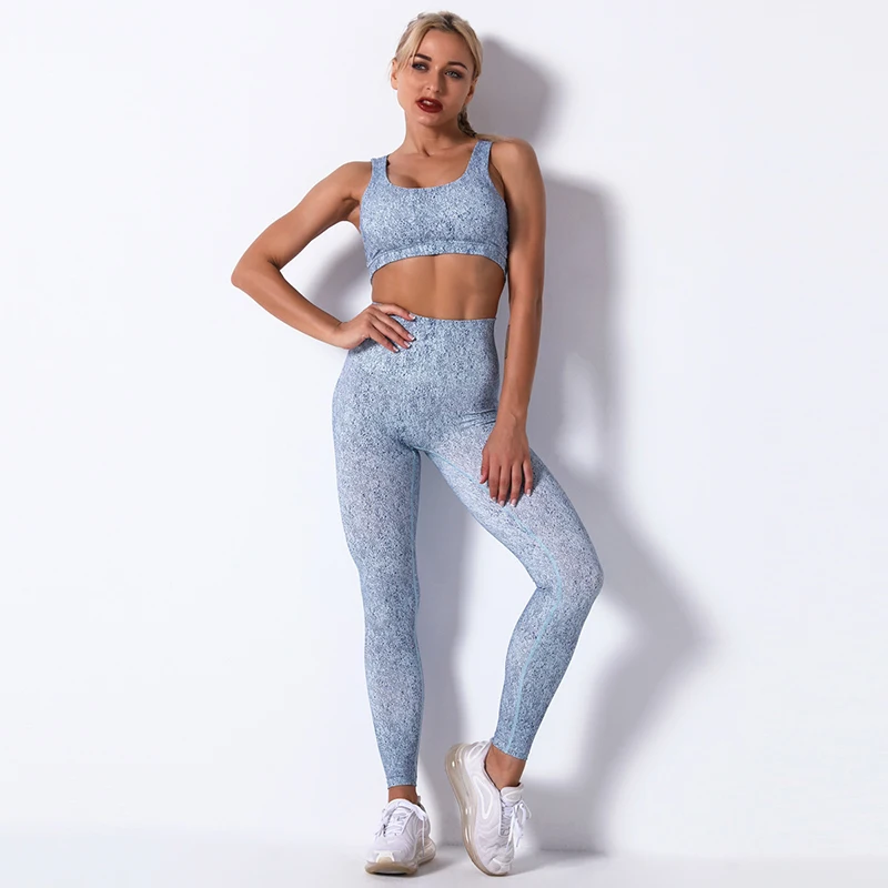 

Women's Sportswear Yoga Sets Printed Fitness Leggings Sport Bra Workout Gym Running High Waist Sportwear Clothes for Female 2020
