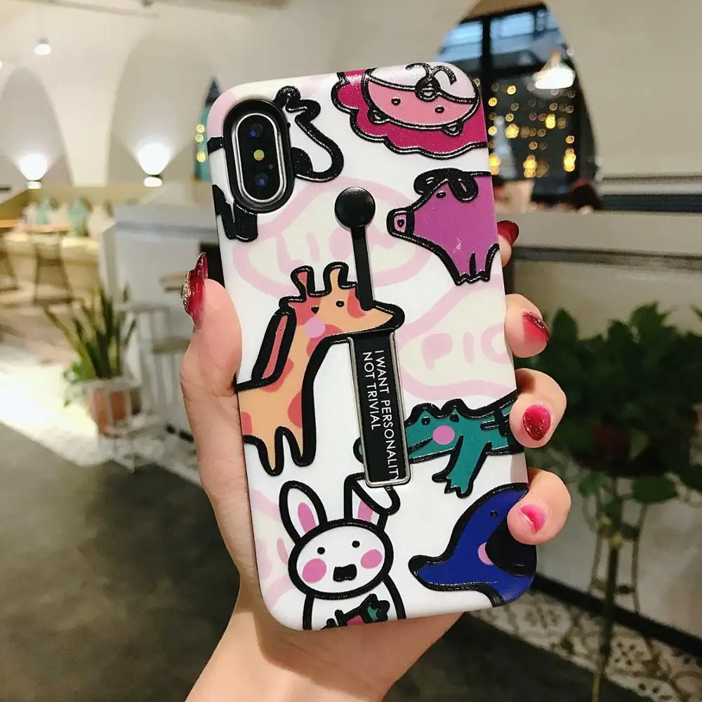Чехол AXBETY для iPhone XR 11 Pro XS MAX X, модный мультяшный чехол с петлей на палец и кольцом для iPhone 8, 6, 6 S, 7 Plus, скрытый чехол-подставка - Цвет: Y24