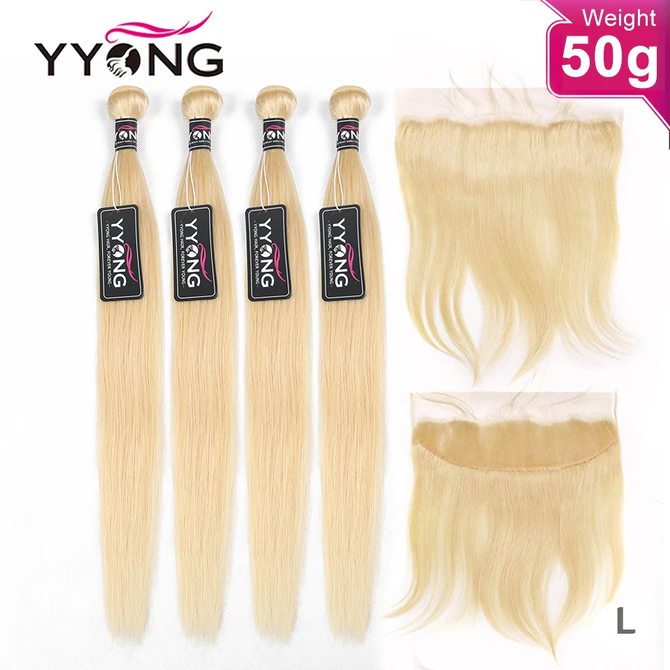 

YYong 50g 613 Blond Bundles With 13x4 Frontal 4/5 Bundles 613 Honey Blonde Brazilian Straight Lace Frontal Closure With Bundles