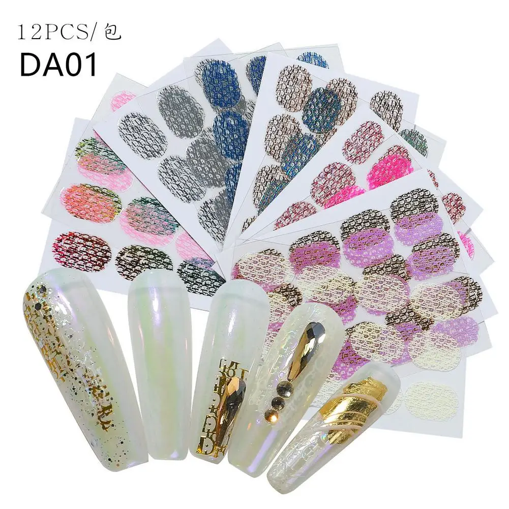 

12PCS Nail Stickers Set Colorful Snake-patern Nail Stickers Hollow Nails Manicure Snake Patterns Mesh Nail Sticker