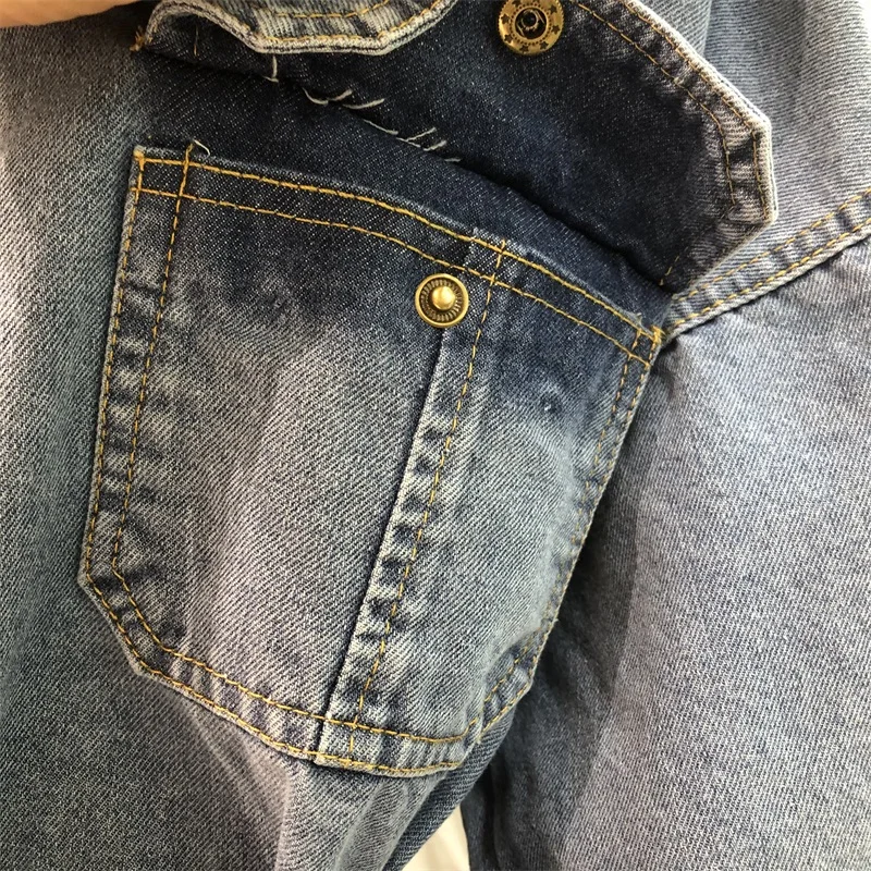 

Spring 2020 New Loose Long Sleeve Denim Shirt Lapel with Waistband Women Autumn Casual Long Denim Shirt Jean Coat