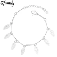 925 sterling silver simple leaf bracelet for women girls elegant charms adjustable bracelet anklet pulseira