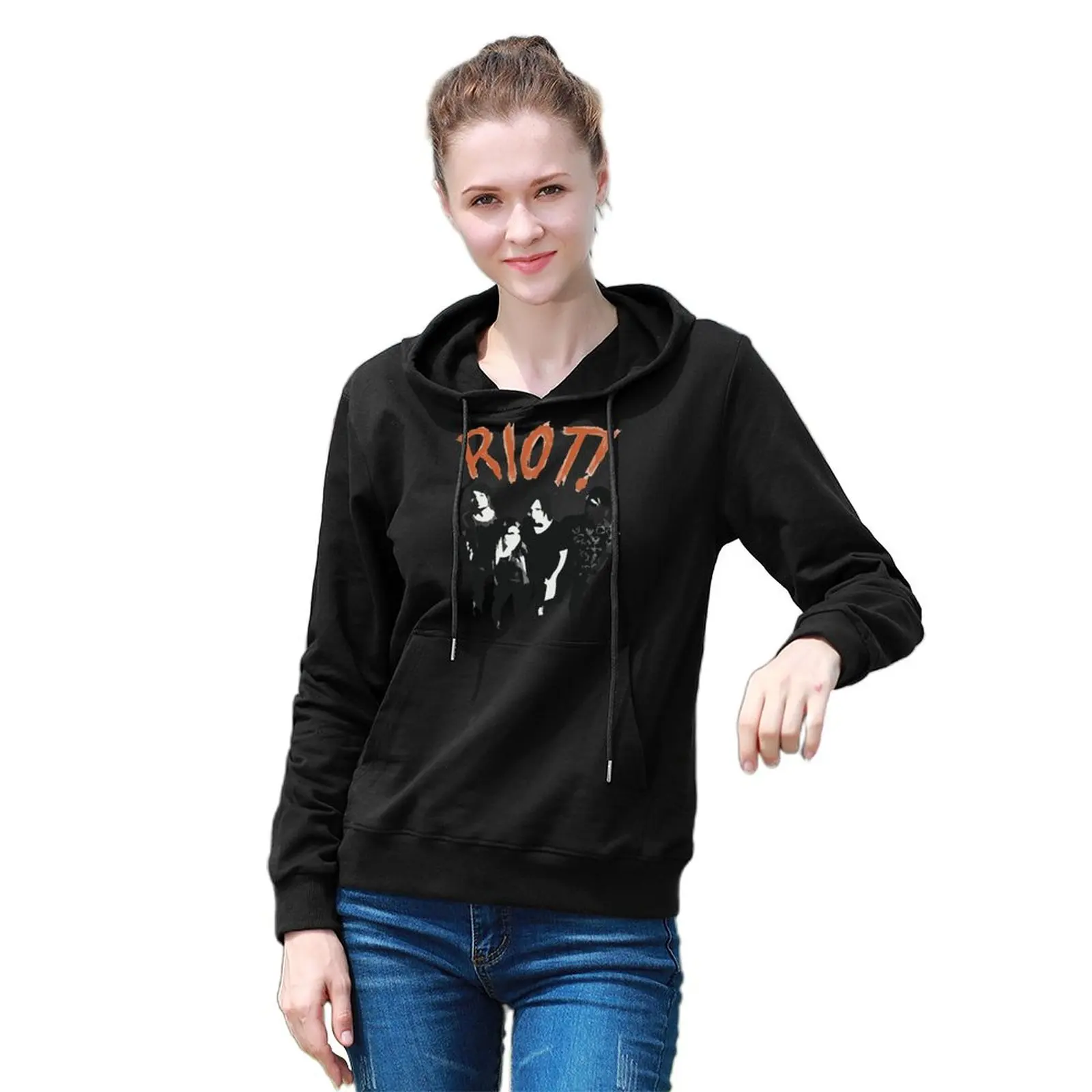 

Band Riot Hoodie Cotton Music Rock Warm Printed Hoodies Long Length Streetwear Pullover Hoodie Simple Big Sizes Women