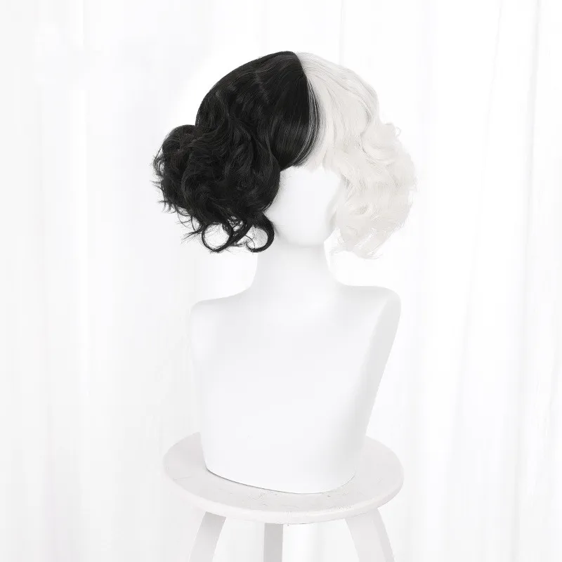 

Half Black Half A Hundred Small Short Curly Cos Wig Wig Caps for Making Wigs Danganronpa Lolita Headband