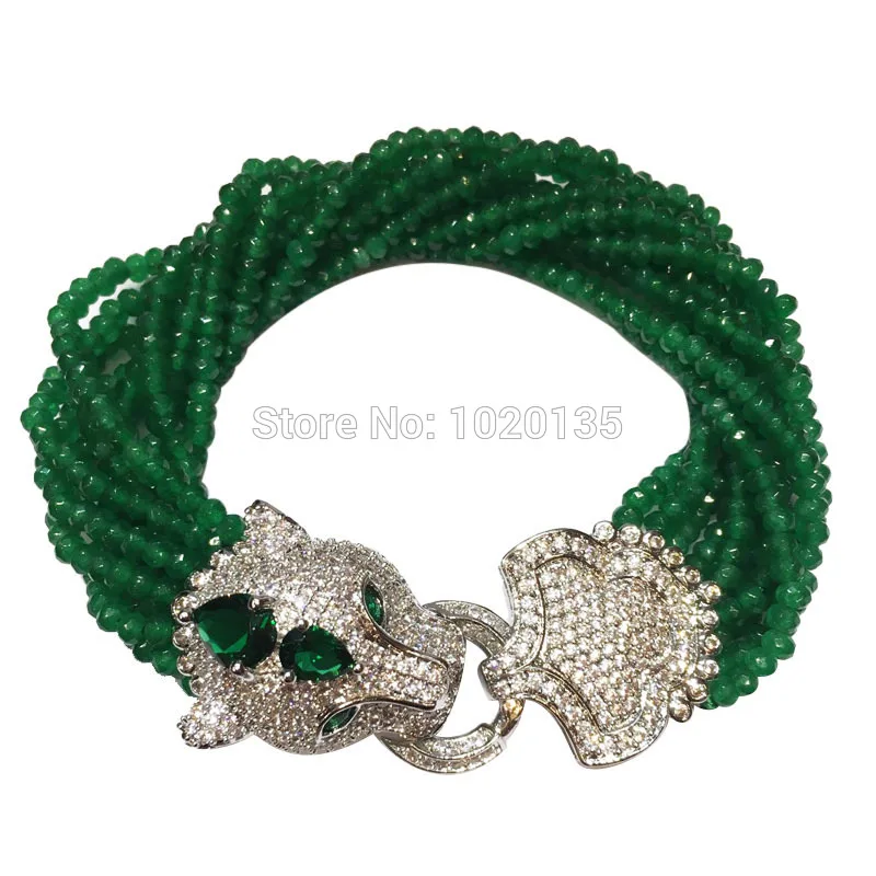 

10rows green jade beads roundel faceted 4*2mm bracelet 8inch wholesale beads nature leopard clasp gift discount