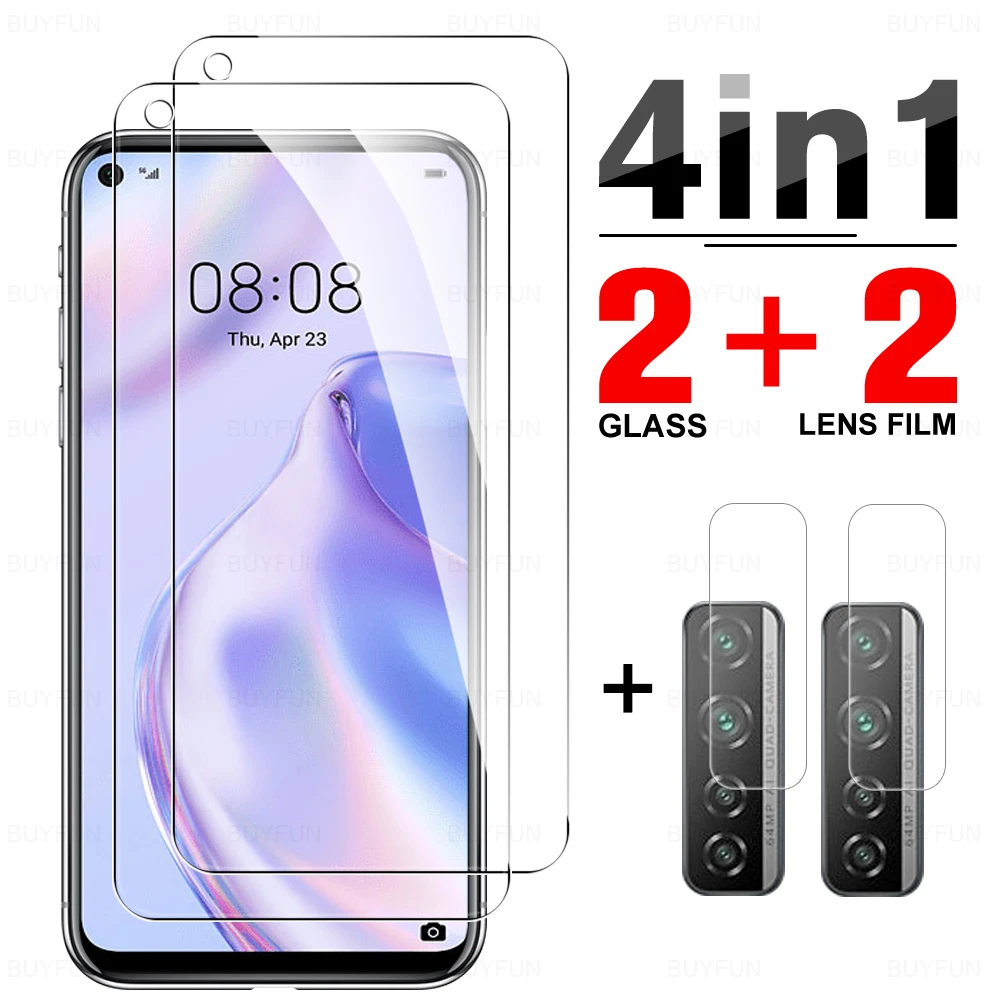 

4-in-1 Cover Tempered Glass For Huawei Nova 6 SE Nova 7 SE Screen Protector For Huawei V30 V30 Pro P40 Lite 5G Phone Camera Lens