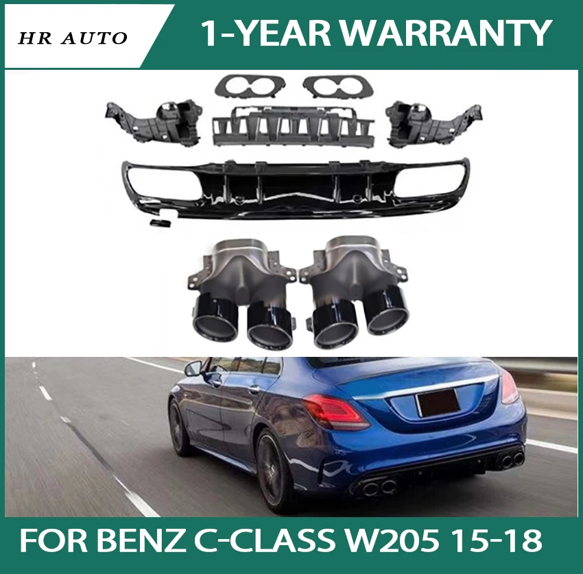 

Easy installation fit for Benz C-Class W205 C43 C63 2015-2018 Diffuser Lip with Exhaust Tips Sedan Sport high quality Bumper