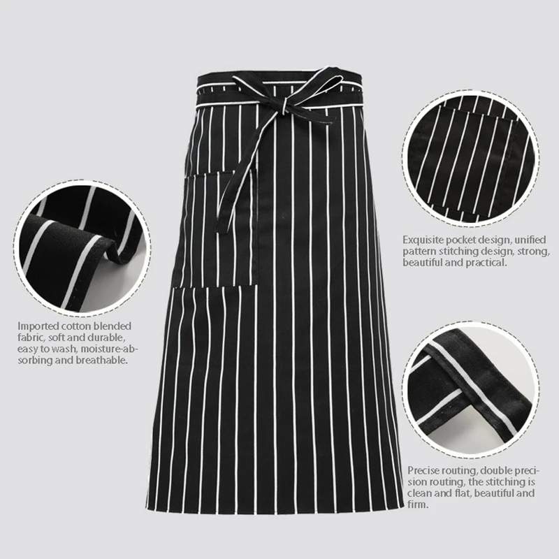 

3Pcs Kitchen Aprons Half-Length Long Waist Apron Catering Chefs Waiters Uniform Striped Apron 70cmx70cm