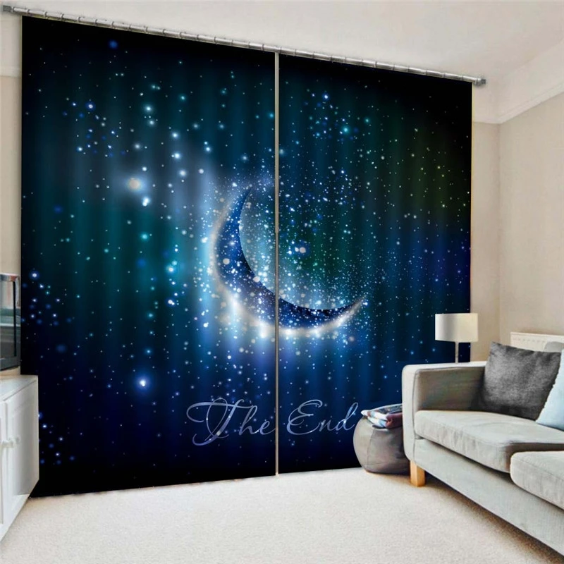 

3D лунный свет звездное небо письмо шаблон Блэкаут комплект для занавесок, подходит для домашних штор в гостиной и спальне
