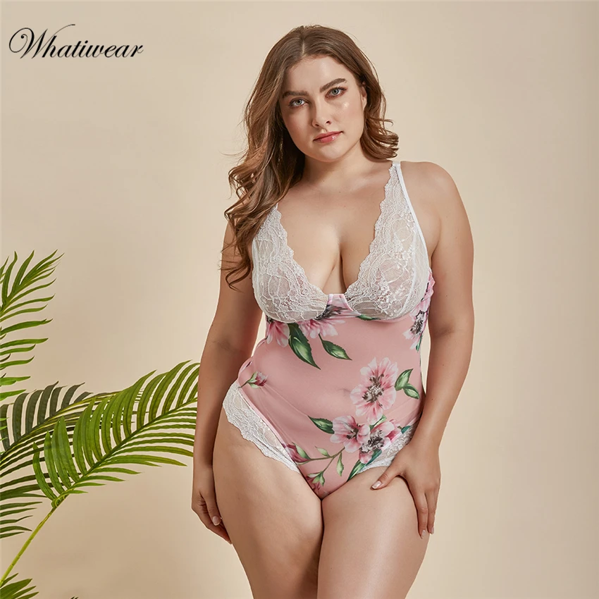 Белое Кружевное боди размера плюс с глубоким v-образным вырезом прозрачное