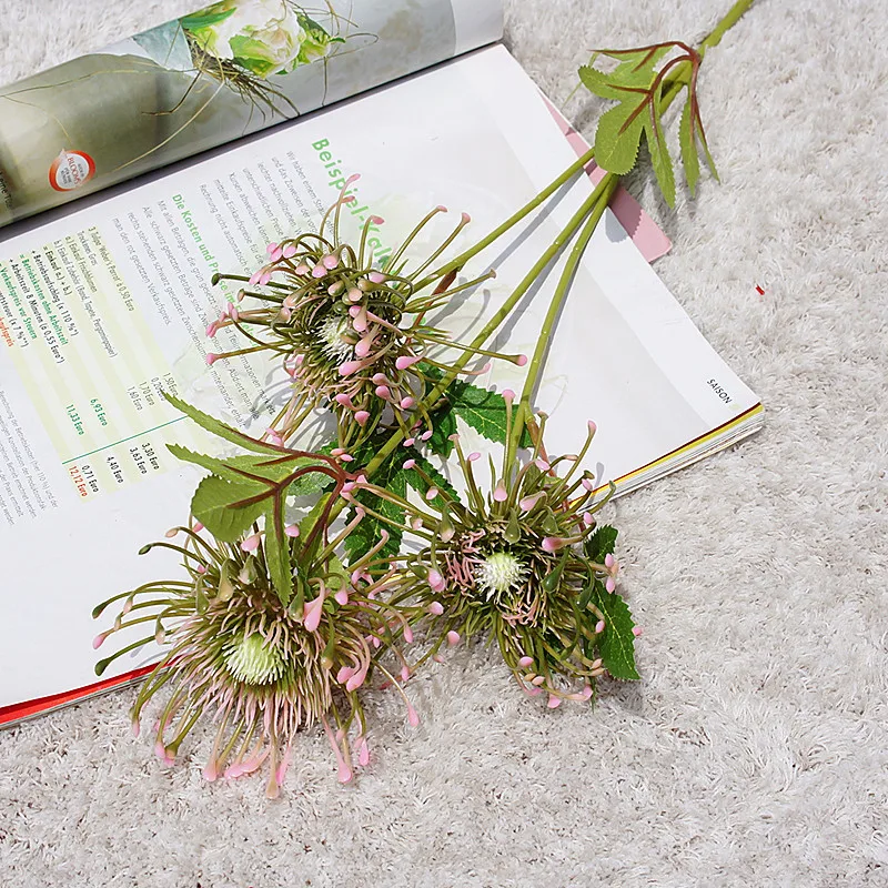 Белый Leucospermum Искусственные цветы длинная ветка поддельные цветы Пластиковые цветы для украшения свадьбы Сад Открытый Высокое качество