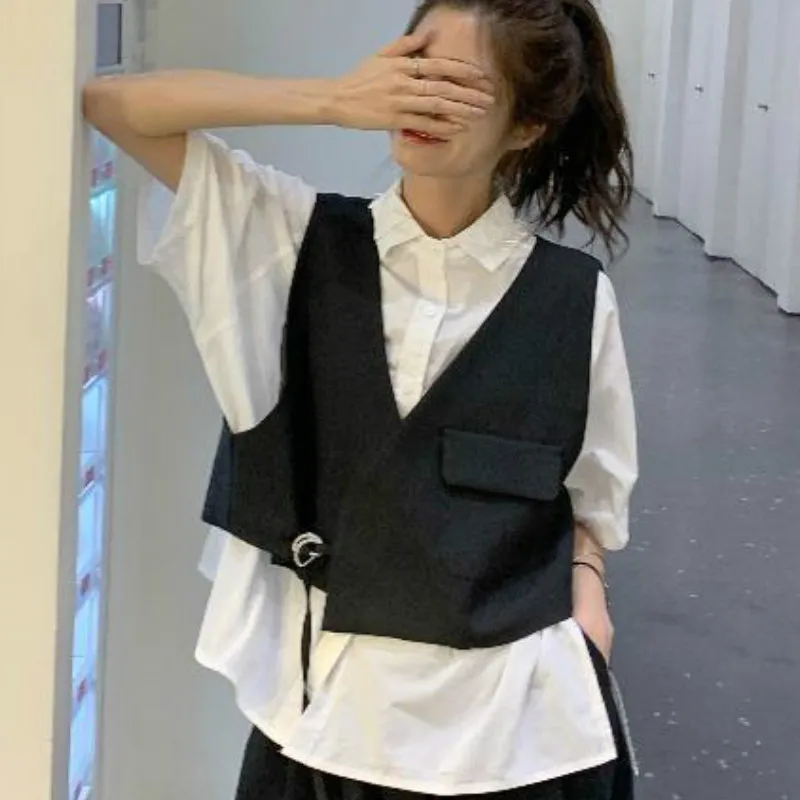 

Vests Women Solid Loose All-match Students Korean Style Spring Harajuku Female Fashionable Mujer Sleeveless Retro V-neck Leisure