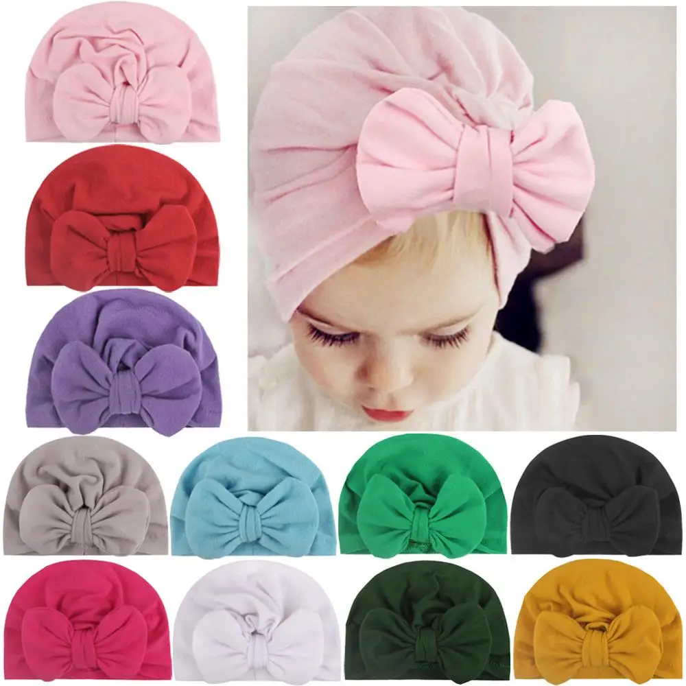 

Cute Cotton Blend Hair Bow Knot Kids Baby Infant Turban Hat Big Ear Knot Toddler Beanie Caps Headwraps Birthday Gift Photo Props