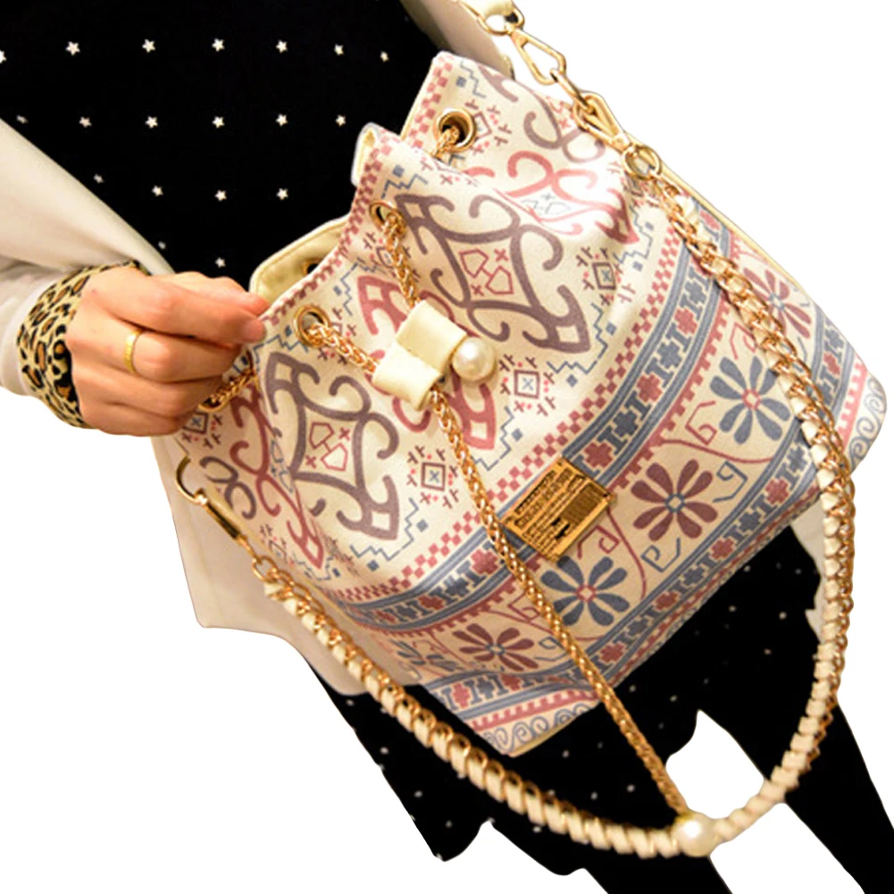 

Women Pearl Pendant Printed Street Gift Shopping Dating Single Shoulder Casual PU Leather Daily Fashion Bucket Bag