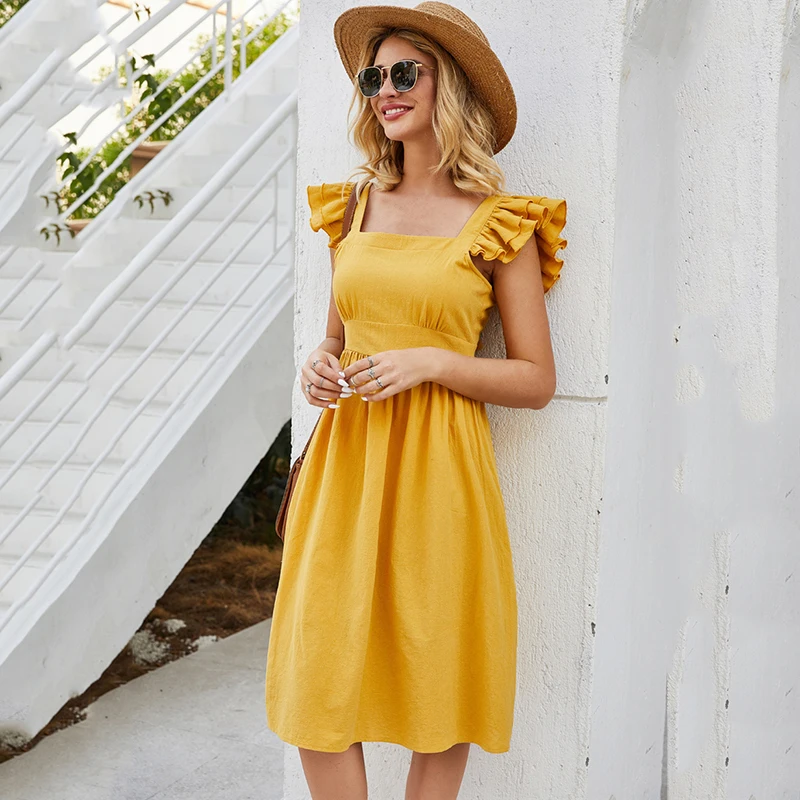 Женские летние платья в стиле бохо Пляжная туника без рукавов с оборками и