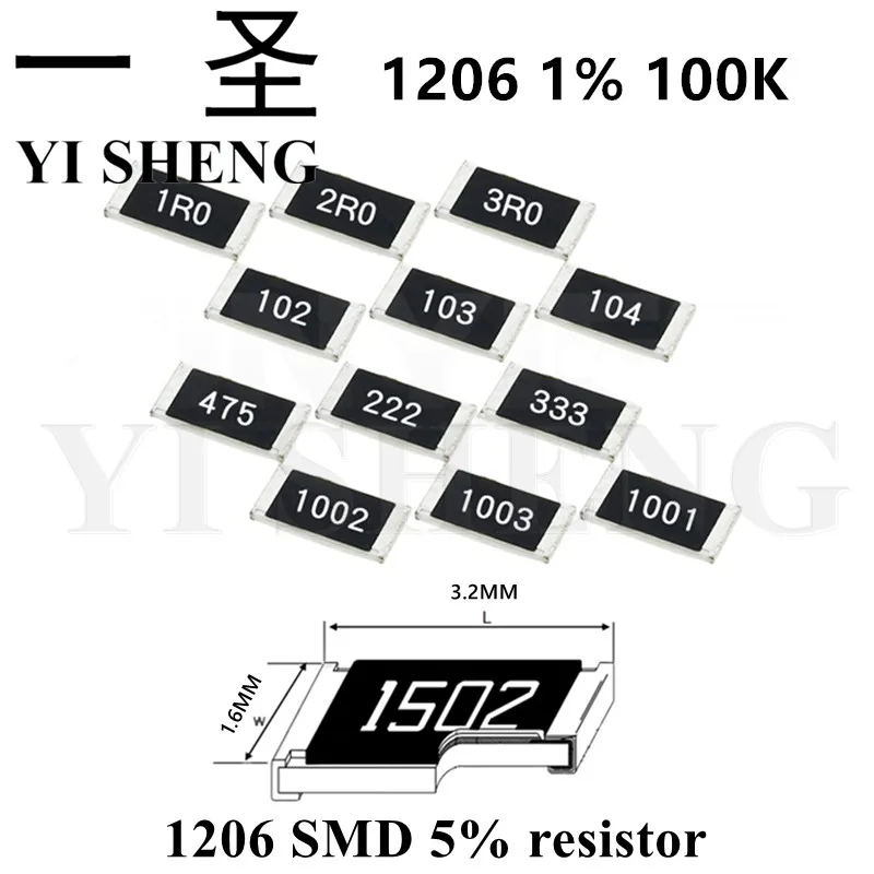 

100PCS 1206 SMD Resistor 1% 100K ohm chip resistor 0.25W 1/4W 104