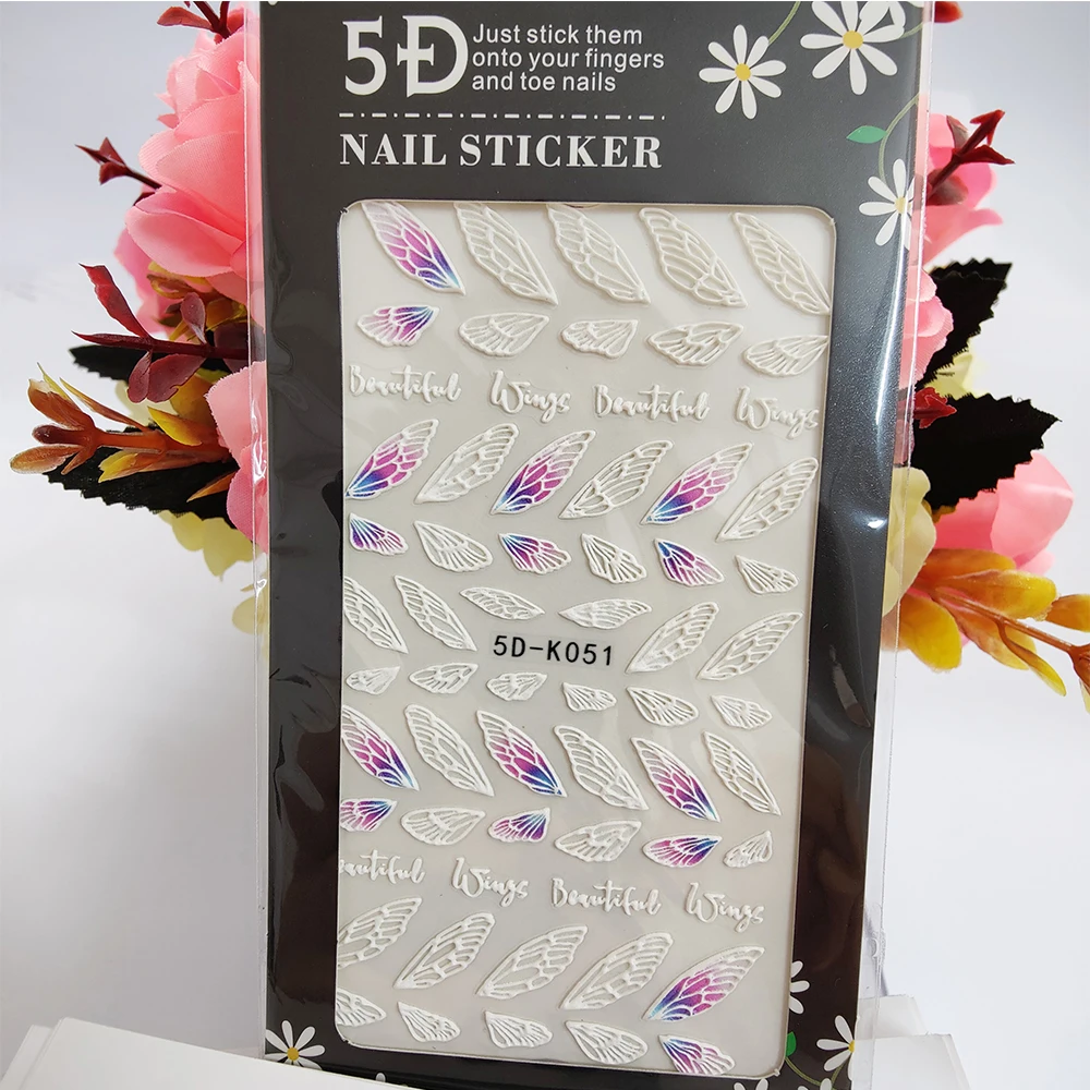 

Новые наклейки для ногтей 5D с эффектом анаглифа, крылья ангела, украшения для дизайна ногтей, аксессуары для маникюра, приклеиваются к пальцам ногтей