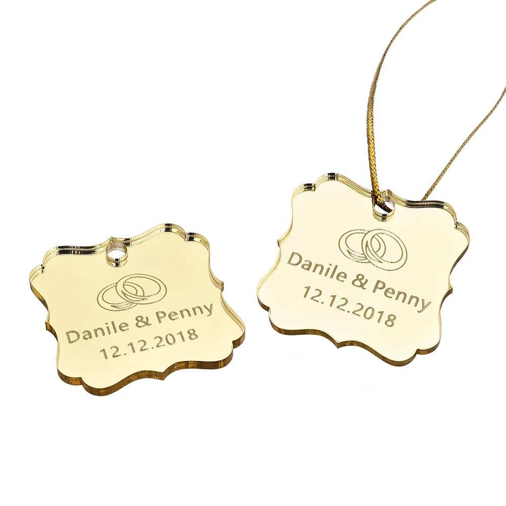 10 шт. персонализированные дневные Золотые Квадратные бирки с надписью и именной