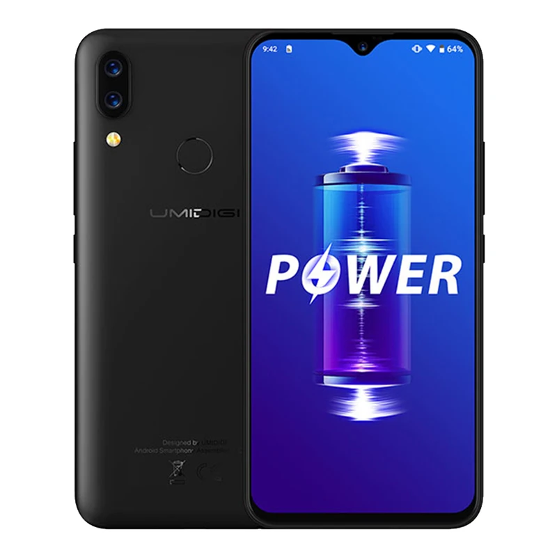 UMIDIGI power Android 9 0 5150 мАч большая батарея 18 Вт 6 3 'FHD + экран капли воды 4 Гб 64 Helio P35