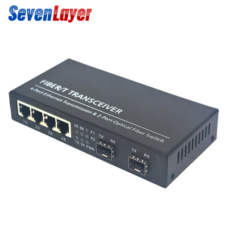Волоконно оптический медиа конвертер коммутатор Gigabit Ethernet 10/100/1000M 4 RJ45 UTP и 2 порта