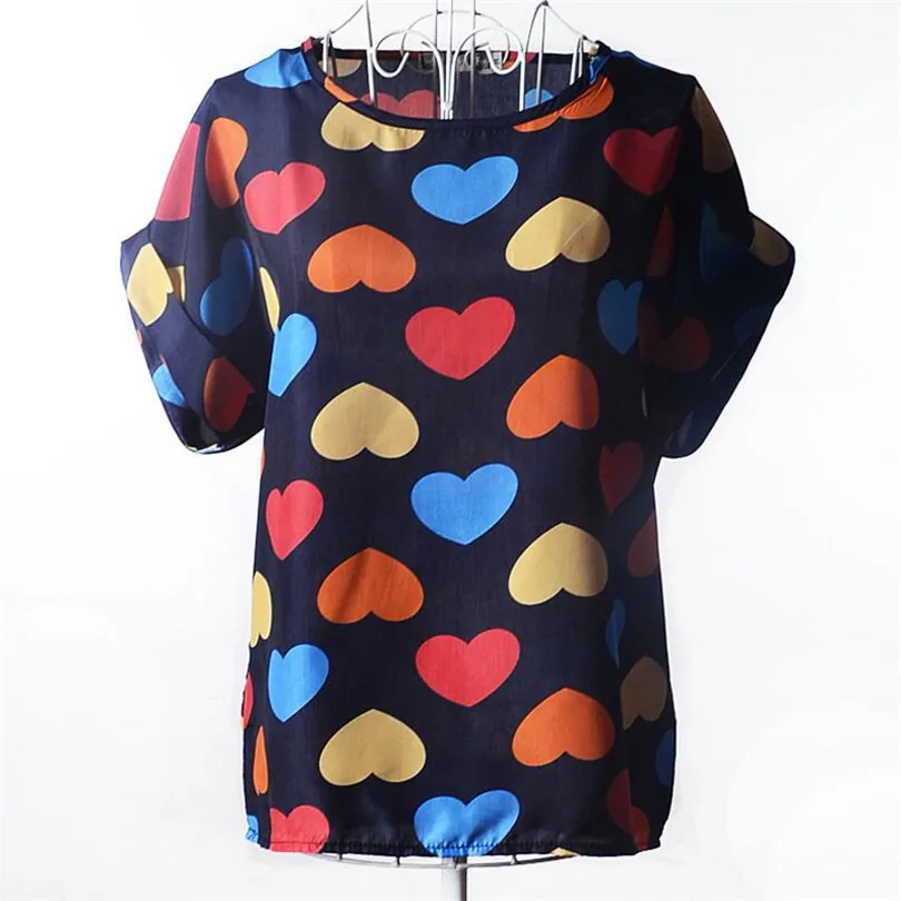 B058 Deep Blue Love INDJXND Новое поступление Летняя Блузка женские Топы цветочный принт рубашки элегантные повседневные с коротким рукавом Boho пляжные свободные Blusas Femininas - Цвет: B058 Deep Blue Love