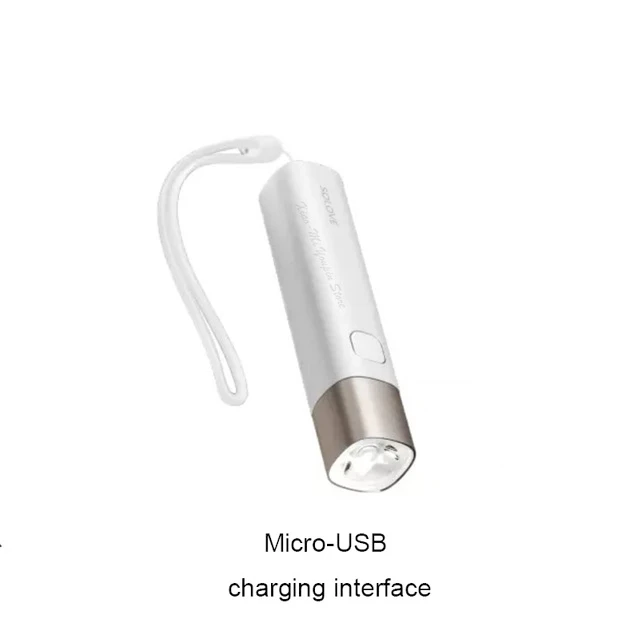 White Micro-USB Xiaomi SOLOVE X3 фонарик USB Перезаряжаемый яркий 3000 мАч Внешний аккумулятор портативный мини светодиодный фонарь для улицы и телефона - Цвет: White Micro-USB
